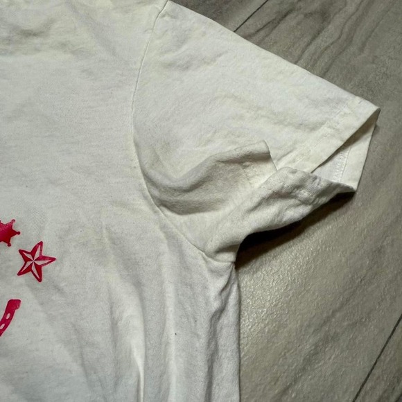 Stallion Barbie Western Graphic T-Shirt White Pink Cowgirl Horseshoes Small - Picture 4 of 6
